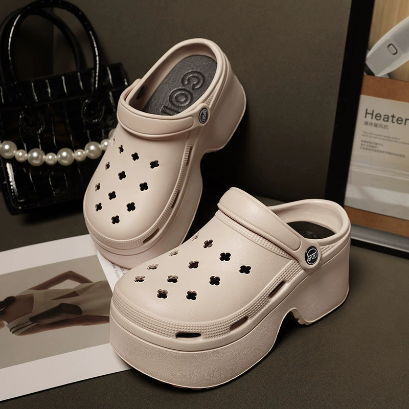 9CM Туфли с дырками на толстой подошве женская летняя мода дикая одежда на улице увеличивает легкую нескользкую обувь для женщин