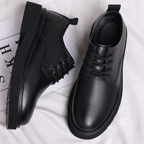 Black Martin shoes and boots for men in autumn, breathable low-top work shoes, large leather shoes, trendy casual British style Betta leather shoes