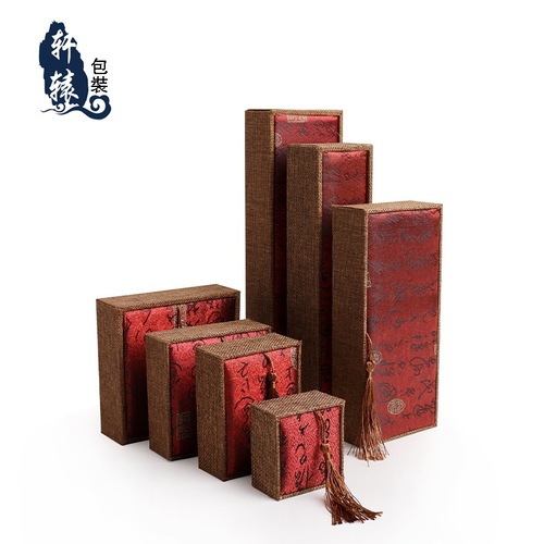Red calligraphy tassel jewelry box Chinese retro hemp material ring pendant bracelet necklace box gift box