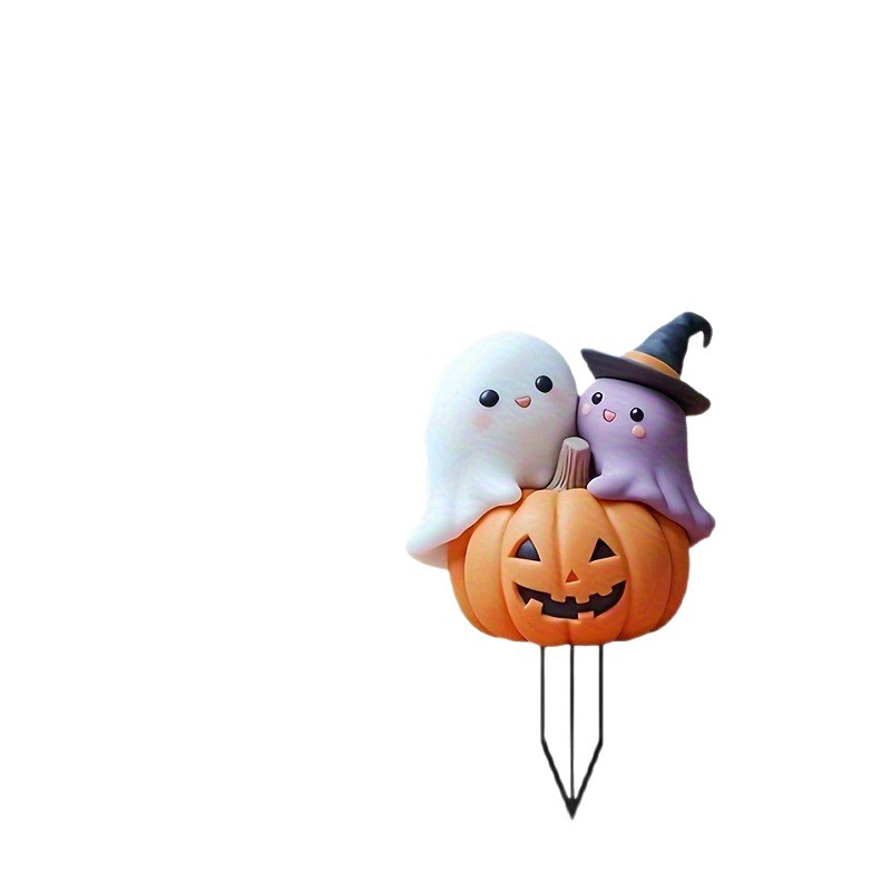 Nuevos productos transfronterizos 2D planos adorables calabazas de Halloween con sombrero de bruja decoración interior y exterior jardín inserción