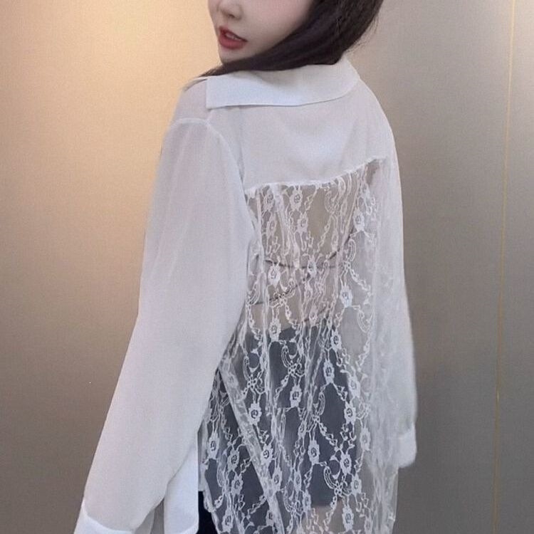 Hollow-Out Backless Lace Patchwork Sun-Protective Shirt for Women, New Summer Fashion, Loose-Fitting, Age-Reducing Long-Sleeve Top, Versatile Jacket Hollow-Out Backless Lace Patchwork Sun-Protective Shirt for Women, New Summer Fashion, Loose-Fitting, Age-Reducing Long-Sleeve Top, Versatile Jacket