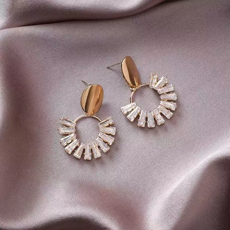 Import shiny silver needle, zirconium, earrings, Korean style, silver 925 sample