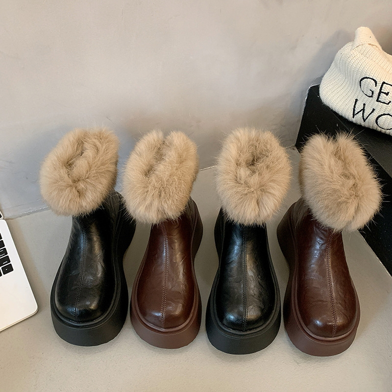 Botas finas elásticas con forro polar grueso y tacones altos, nuevas botas Martin de invierno 2024, zapatos de algodón cálidos para la nieve_voghion.com