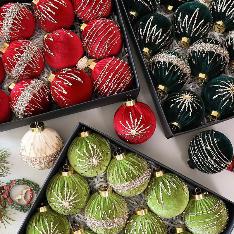 8cm Velvet Christmas Ornaments With Rhinestones – Set Of 12 Premium Decorative Balls For Tree & Home_voghion.com