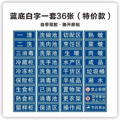 New kitchen signage for restaurants, 4D management classification labels for food service: cleaning, washing, disinfecting, vegetable washing, and meat washing sinks