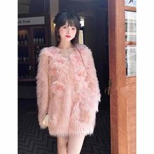 胖妹妹仿水貂绒秋冬宽松重工钉珠花朵针织甜美领大码加厚毛衣女