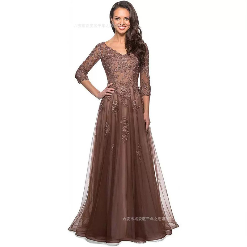 V-neck long sleeve evening dress party ball dress 2024 new foreign trade women's dress lace birthday dress