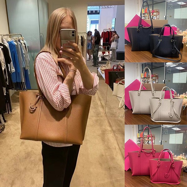 Pinko's New Swallow Bag, Large-Capacity Women's Commuter Bag, Cowhide Tote Bag, Shoulder Underarm Bag, Shopping Bag