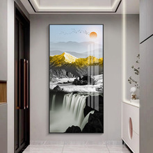 流水生財新中式玄關裝飾畫客廳過道大氣山水畫辦公室走廊風景掛畫