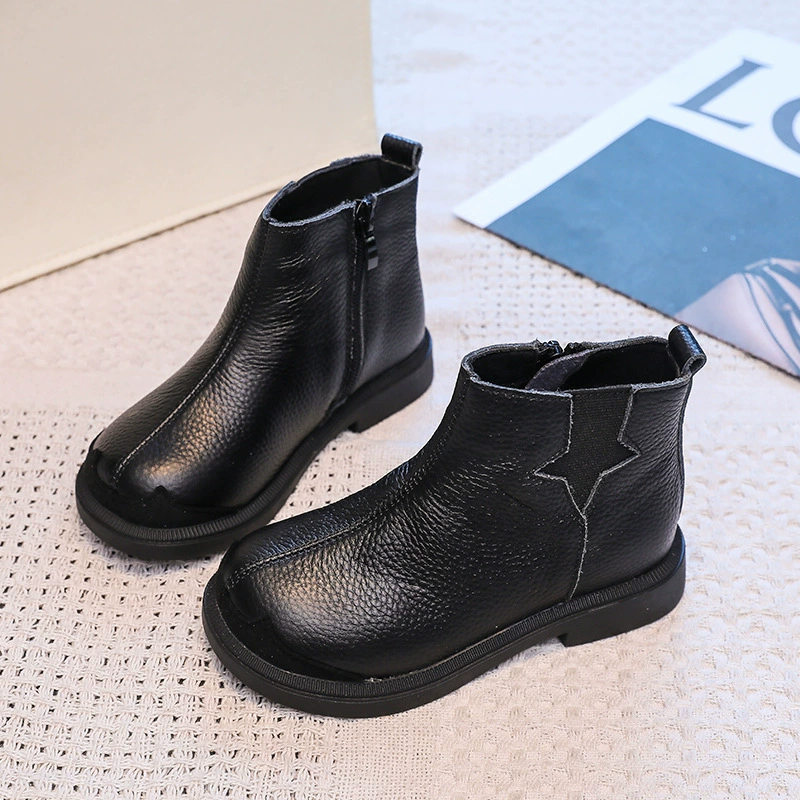 Martens, leather children's low boots, cowhide, autumn, trend of season, genuine leather, soft sole