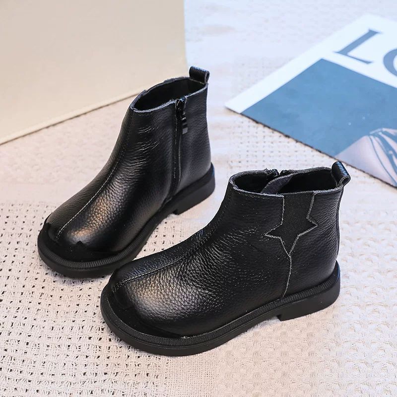 Martens, leather children's low boots, cowhide, autumn, trend of season, genuine leather, soft sole