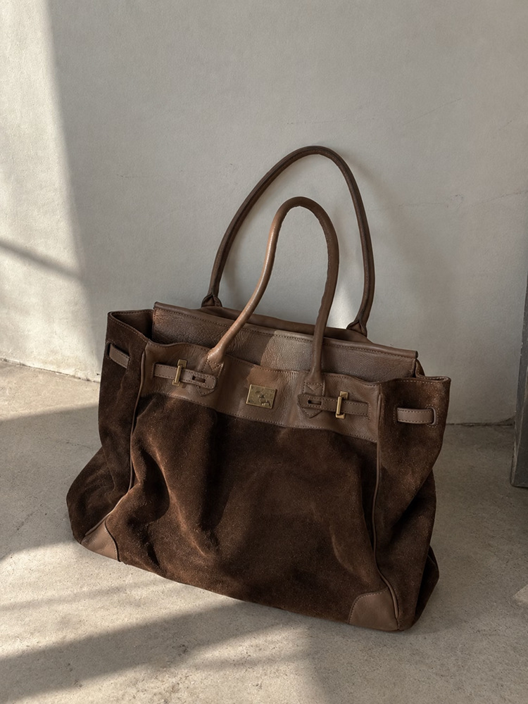 Qadın üçün böyük tutumlu mat suede patchwork çanta