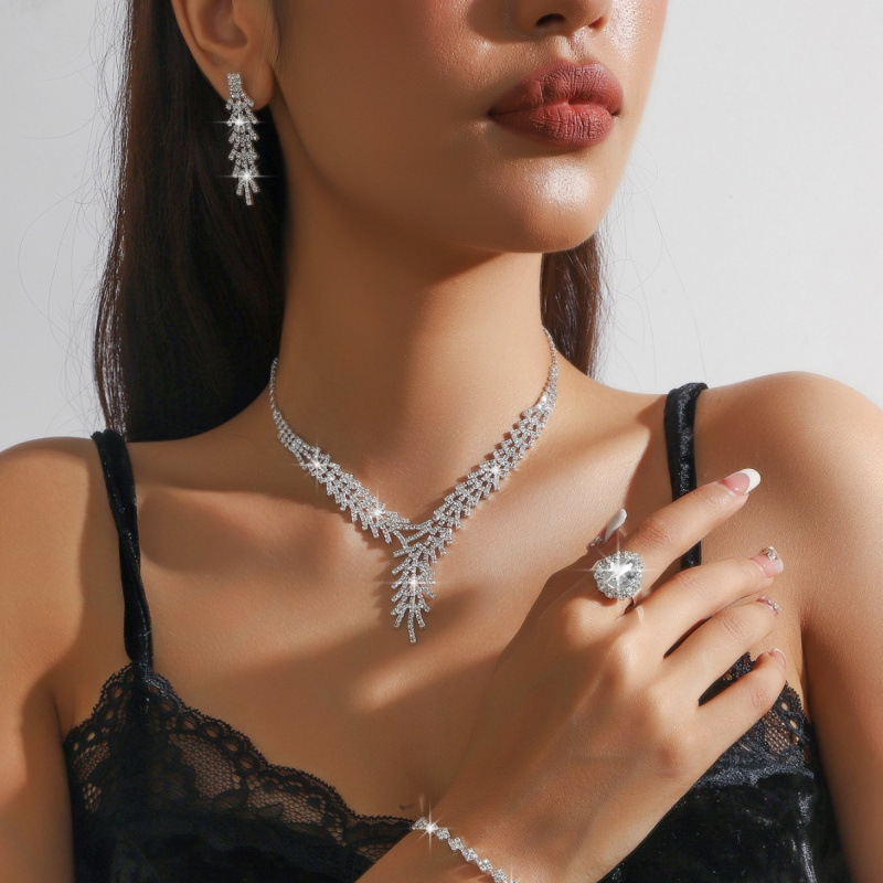 hot necklace set bridal necklace earrings zircon jewelry banquet party jewelry set _voghion.com