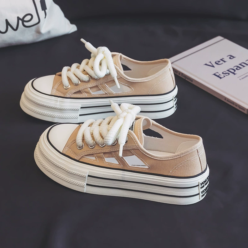В наличии 2023 летняя новая Студенческая Повседневная универсальная парусиновая обувь с полой платформой, увеличивающая рост, Женская H1036