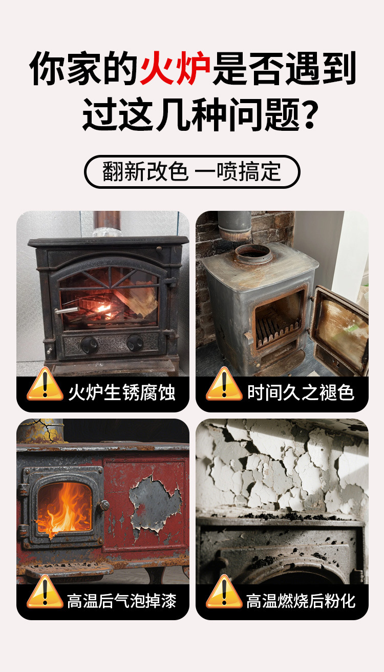 Stove High Temperature Resistant Paint 2000 Degrees Metal Anti-Rust Fireproof Black Self-Spray Paint Fireplace Wood Boiler Exhaust Pipe Spray Paint