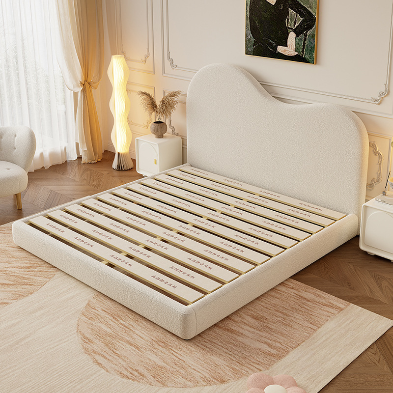 奶油風布藝床現代簡約小戶型主臥1.8m雙人床臥室家具羊羔絨軟包床