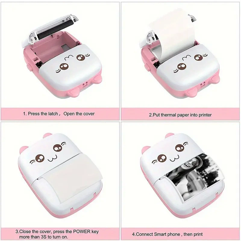 Mini Handheld Printer A8C, Thermal 200 dpi, Bluetooth Portable Photo Printer (110×80×30mm)