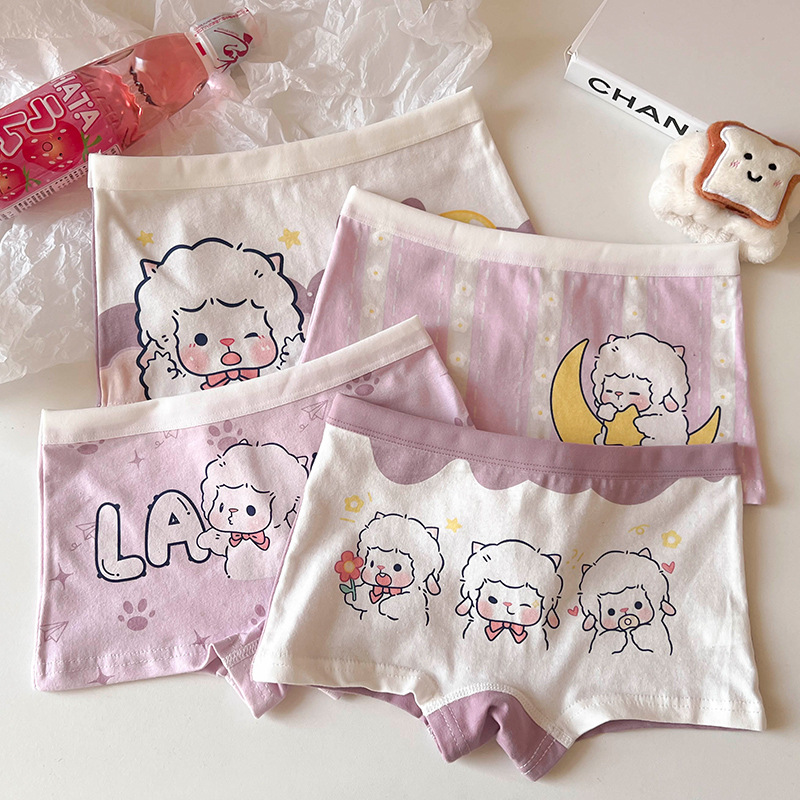 Children's Underwear Women's Pure Cotton Boxer Antibacterial Crotch Little Girl Medium and Large Kidsren's Baby Four-Corner Korean Style Shorts Girls' Underwear