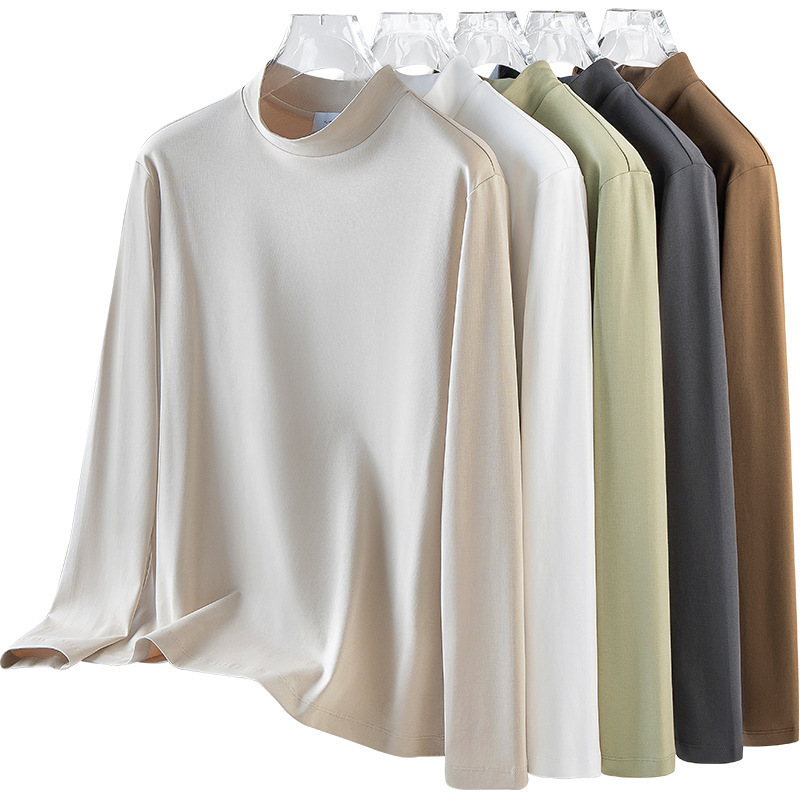 シルケットコットンハーフタートルネックボトリングシャツメンズ春秋帯電防止暖かい長袖Tシャツインナーミッドカラーオータムコート25新スタイル|undefined