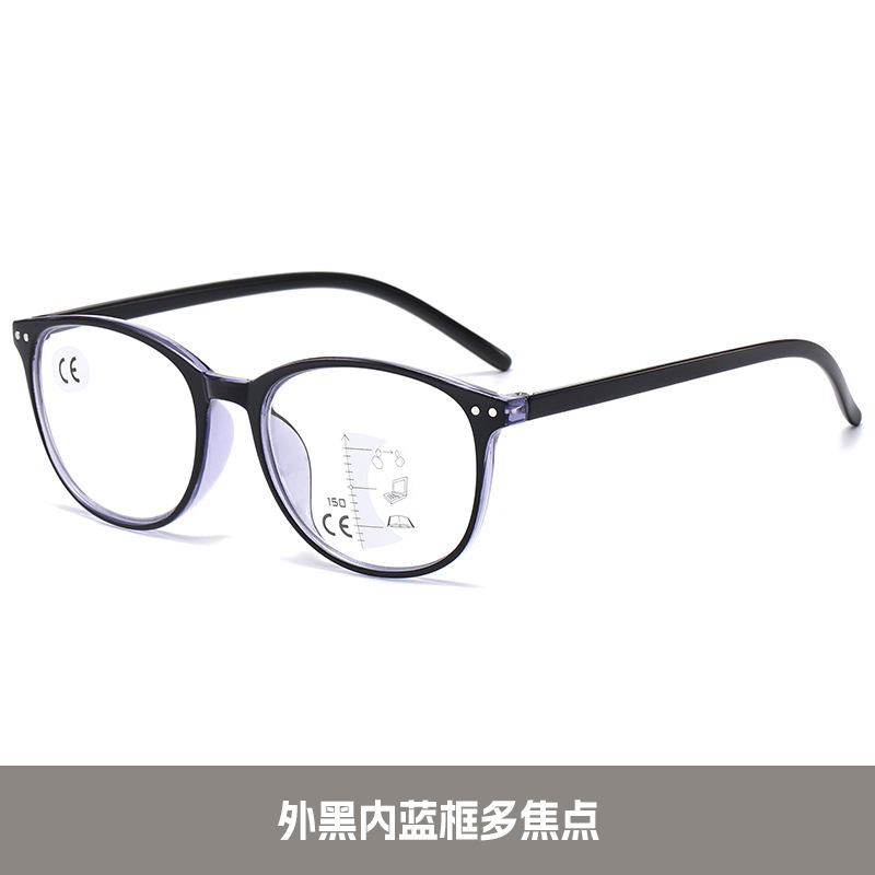 跨境新款渐进多焦点防蓝光老花镜中老年时尚圆框远近两用老花眼镜|undefined
