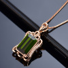 Golden zirconium emerald, rectangular pendant, pink gold, with gem, European style