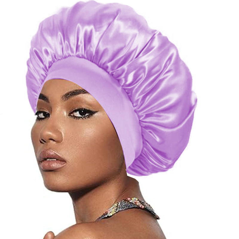 Cross-Border Women's Wide-Brimmed High-Elastic Headband Nightcap Shower Cap Women's Chemotherapy Cap Beauty Hair Care Hat Satin Nightcap