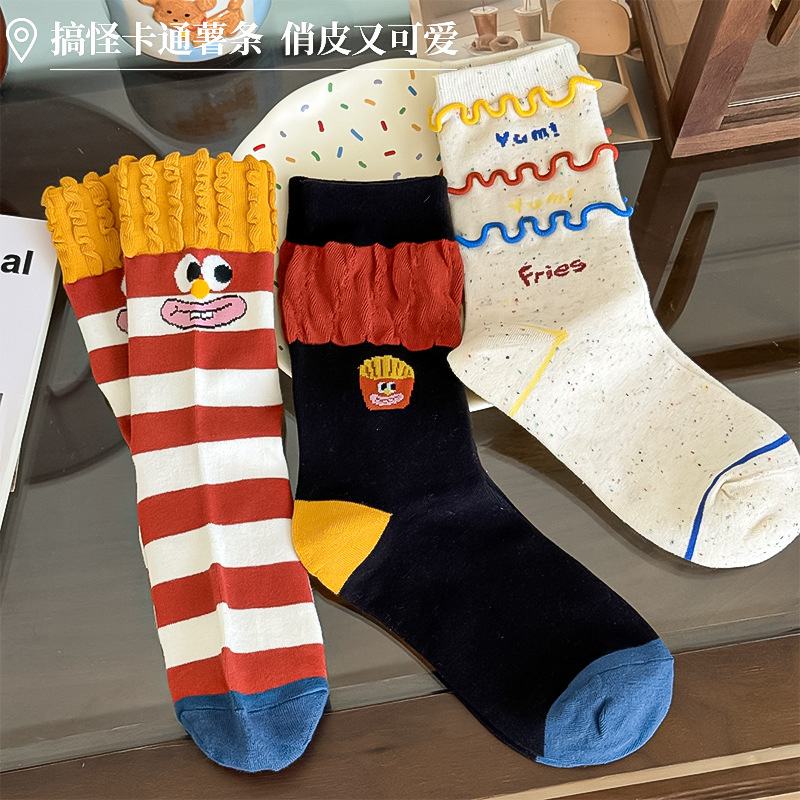 Calcetines de papas fritas extrañas, calcetines de algodón anti-bolas con zapatos de primavera y otoño al por mayor.