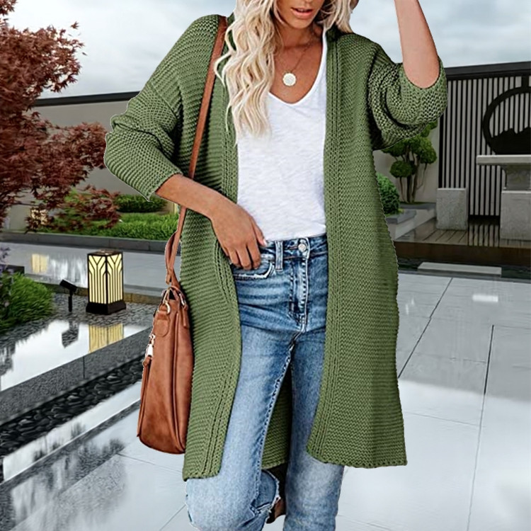 Damen-Strickjacke, lässiger einfarbiger Mantel, großer Pullovermantel_voghion.com
