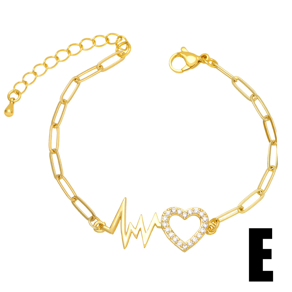 Fashion Simple Inlay Rhinestone Letter Lightning Copper Bracelet