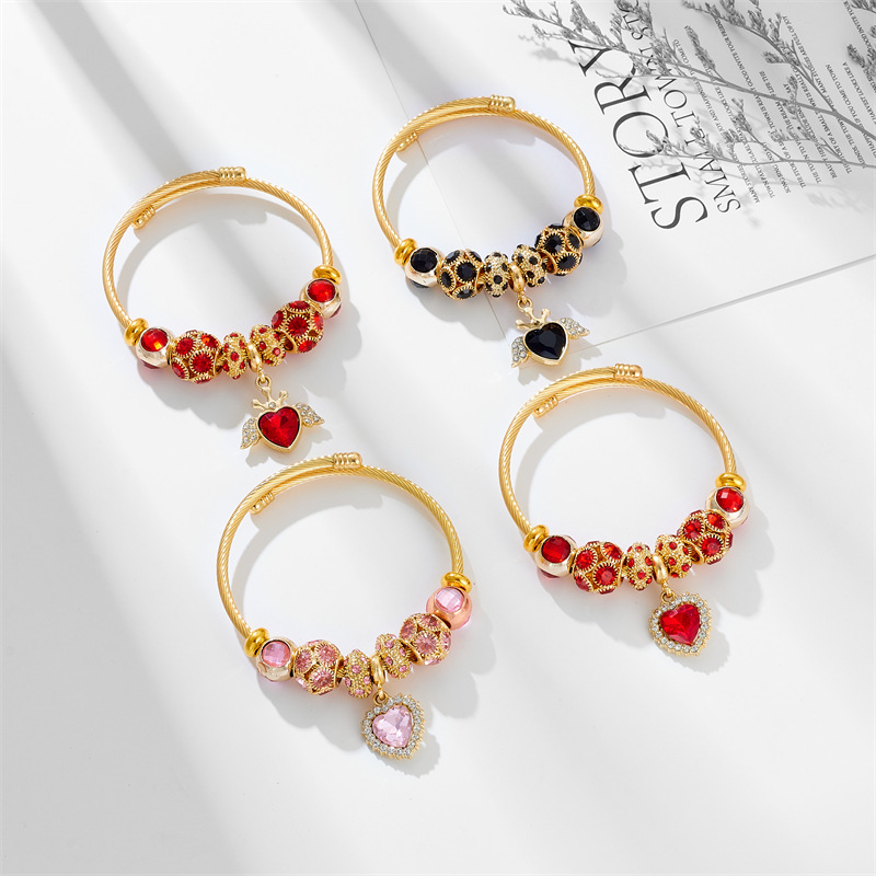 Panjia style stainless steel love bracelet female student niche design Diamond-embedded angel wings crystal beaded bracelet