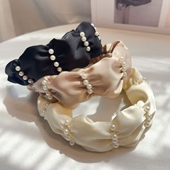 法式復古優雅珍珠褶皺緞面發箍氣質簡約輕奢高顱頂壓發頭箍發卡女