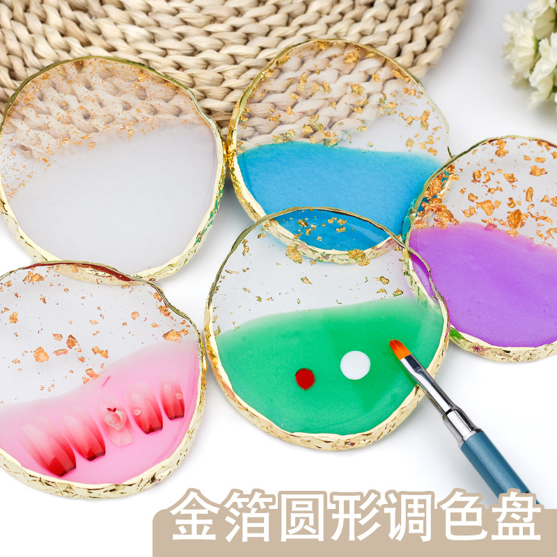 Paleta de belleza transfronteriza resina ágata decoración dorada paleta pintada herramienta de tablero de exhibición de uñas al por mayor