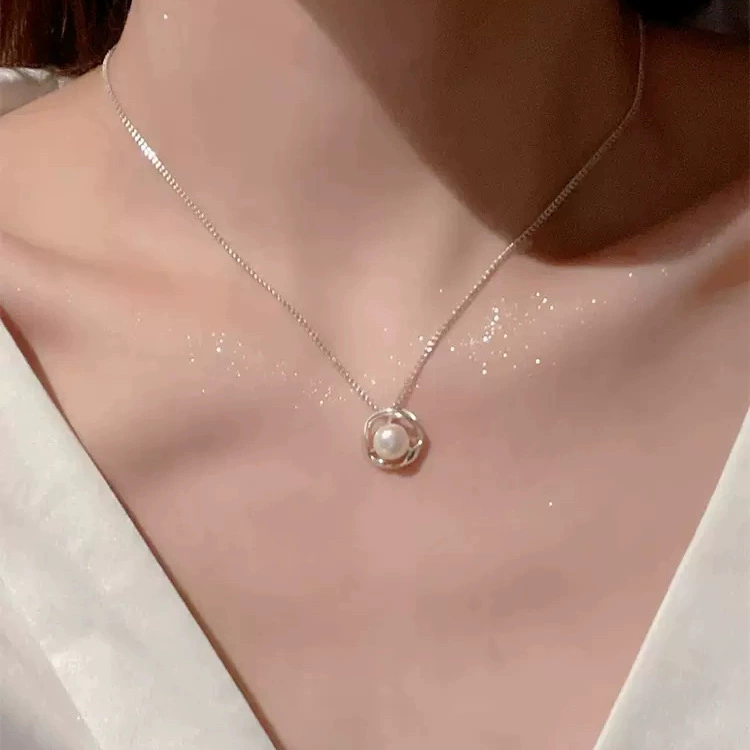 Розовое жемчужное ожерелье для девочек нишевые дизайны темперамент сладкий серебряный переплетенный изысканный