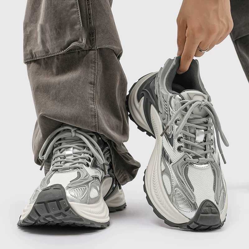 Мужские кроссовки 2025: новая коллекция осень-зима, дышащие, сетчатые, в стиле ретро, повседневные, спортивные, молодежные, с принтом змеи, для бега, в стиле «папиных» кроссовок