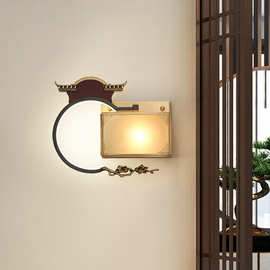 灯大妈新中式壁灯全铜客厅灯卧室床头灯禅意走廊房间背景墙灯