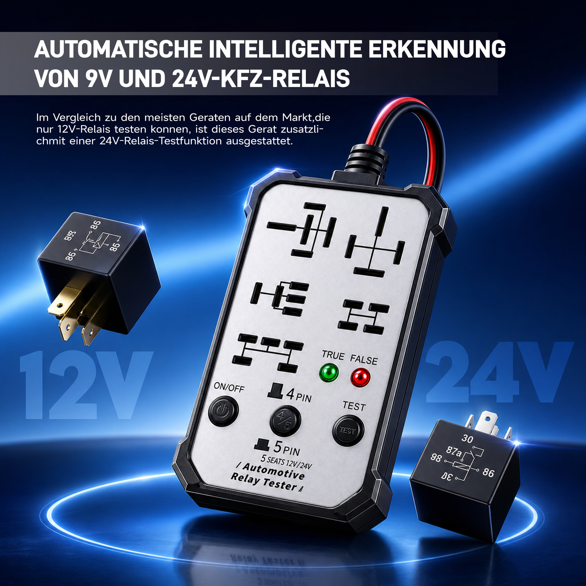 Relay Diagnostic Instrument Multi-Pin Relay Tester 5-Seat Five-Socket 12/24V Relay Detector