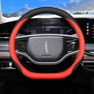 Double D Special Car Interior, Steering wheel cover - lincoln-type-d-black-red-ultra-thin-model-default
