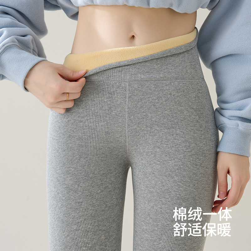 加绒加厚羊羔绒棉裤女冬季新款大码修身显瘦高腰保暖九分打底裤