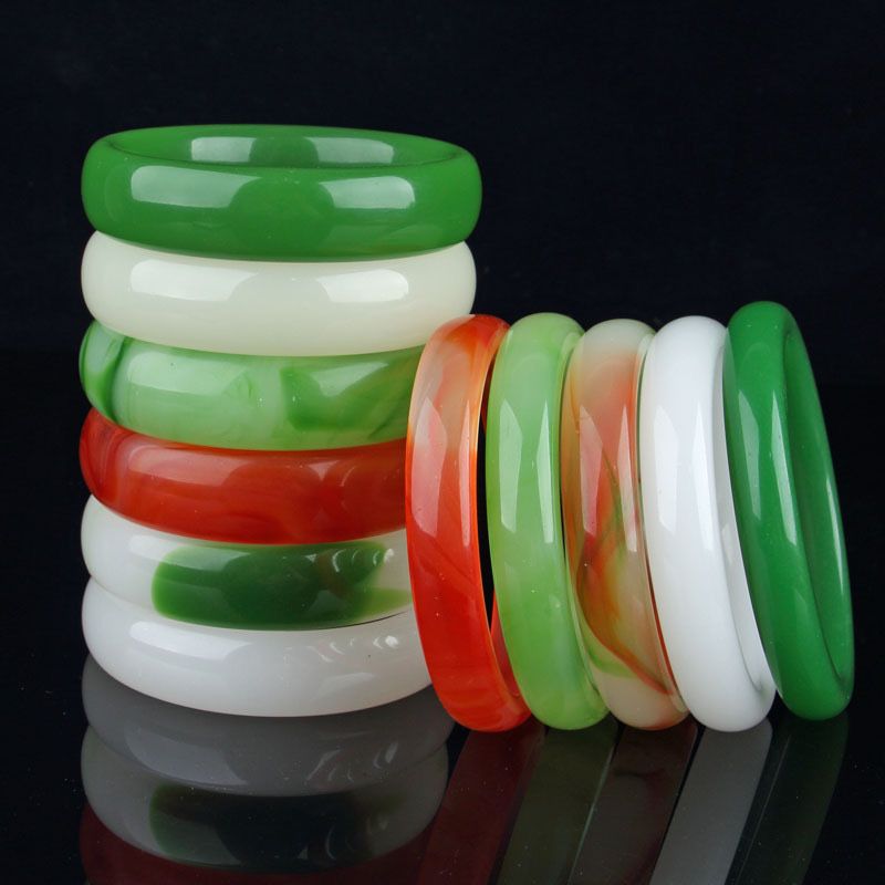 Taiwan Seven-Color Jade Bracelet, Imitation Jade, Multi-Colored Jade Ware, Glass Green Flower-Patterned Jade Bracelet, Street Vendor Gift