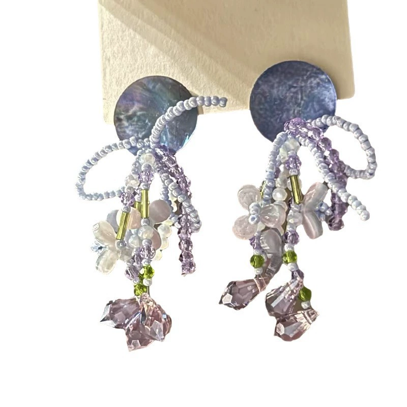 Silver needle, earrings, flowered, french style, high-quality style, wholesale