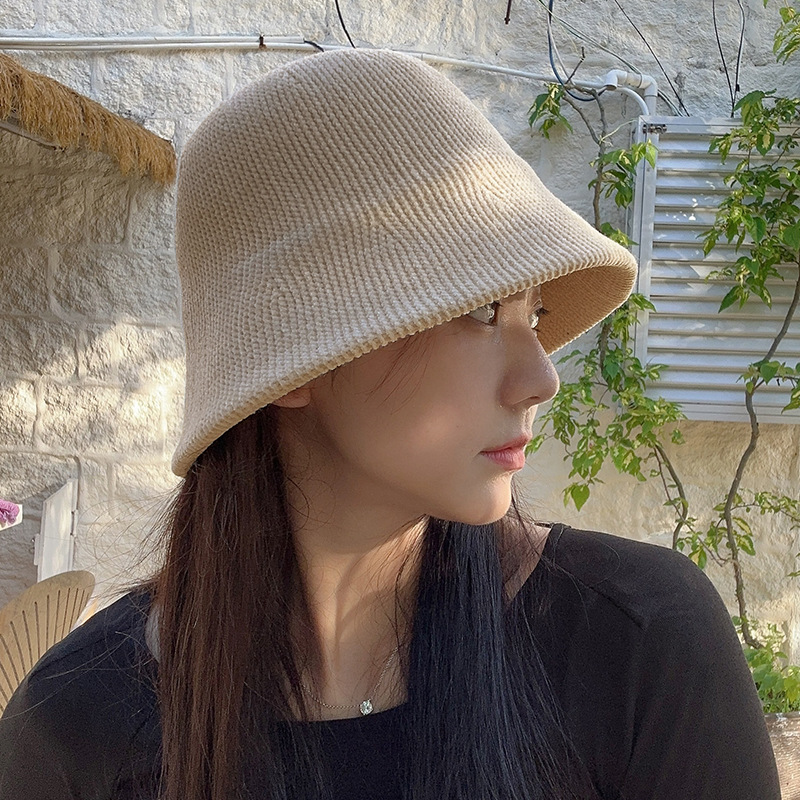 Sombrero de pescador para mujer nuevo Otoño e Invierno Cordero felpa color a juego sombrero de cubo estilo japonés todo partido cálido a prueba de sol sombrero de lavabo de punto