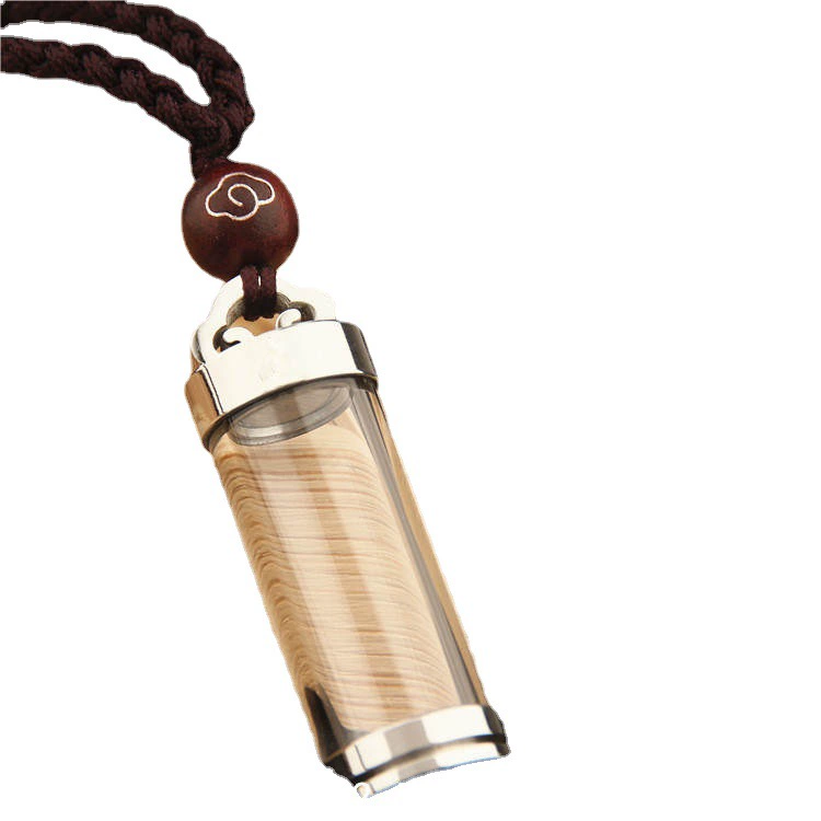 Transparent Opening Pendant, Tidium Steel Necklace Bottle with Chain, Cinnabar Accent