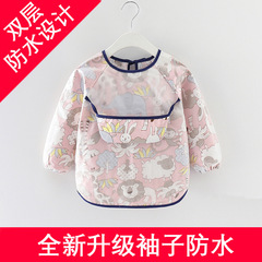 Fully waterproof children's smock long-sleeved reverse dressing baby eating clothes apron cotton children's smock baby bib protective clothing