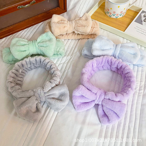 solid color headband with bow for face washing