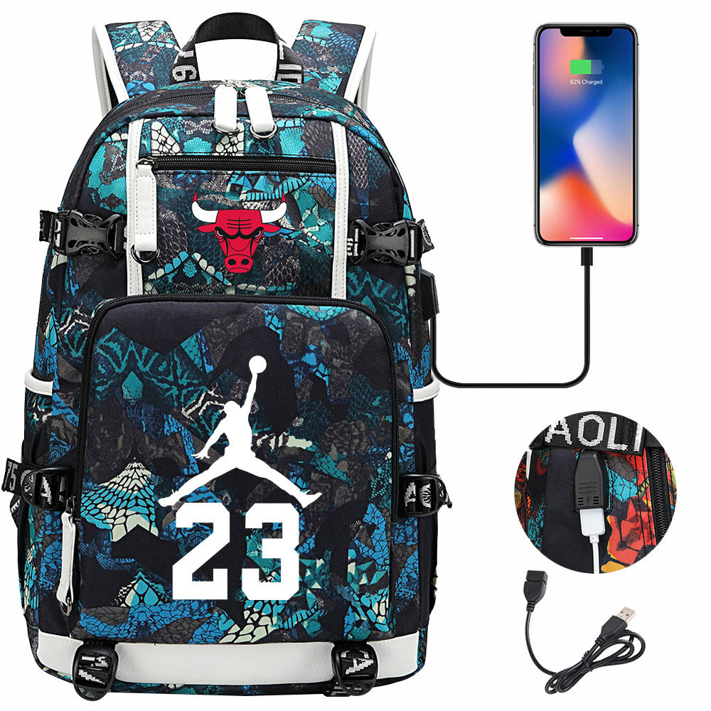 新款篮球球星印花 USB青少年学生书包男女休闲大容量旅行双肩包