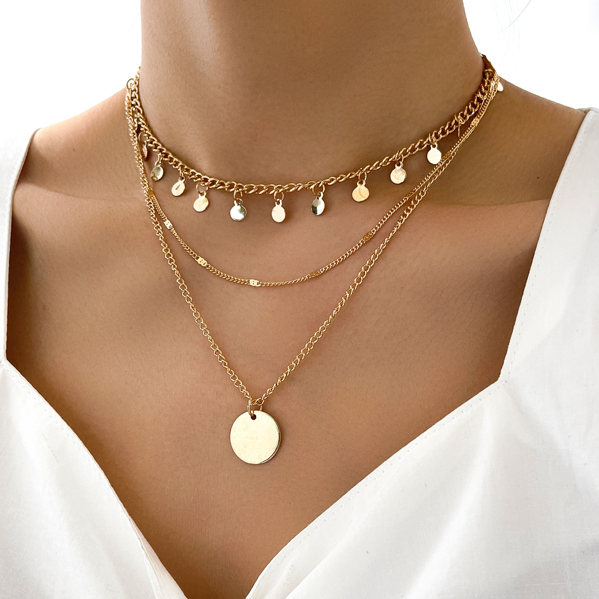 European and American new jewelry multi-layer disc tassel necklace ladies wholesale