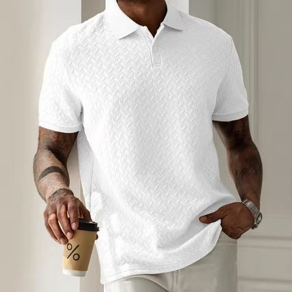 Polo da uomo casual a maniche corte con trama, ideale per il commercio estero europeo e americano transfrontaliero estivo 2026._voghion.com