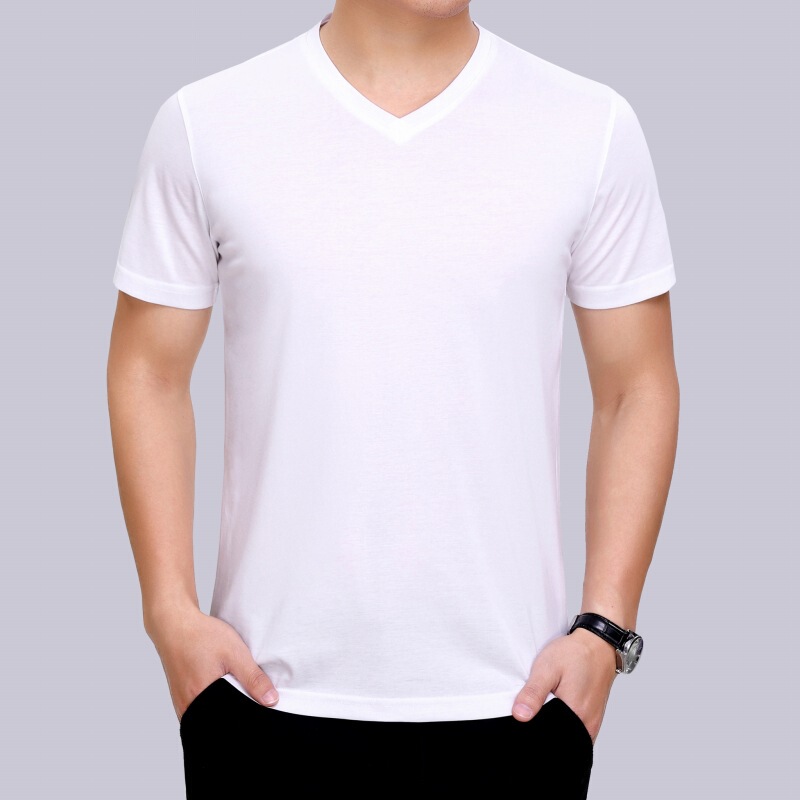 V-neck mulberry silk men's T-shirt short sleeve 2024 summer loose large size all-match green middle-aged men's non-iron top wholesale