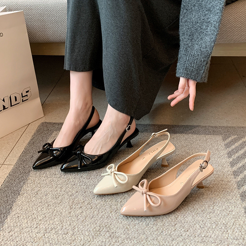 8852-22 Wide Foot Fat Foot French Style Pointed Toe Bowknot Sandals Shallow Fashion High Heels Extra Wide Large Size Women's Shoes