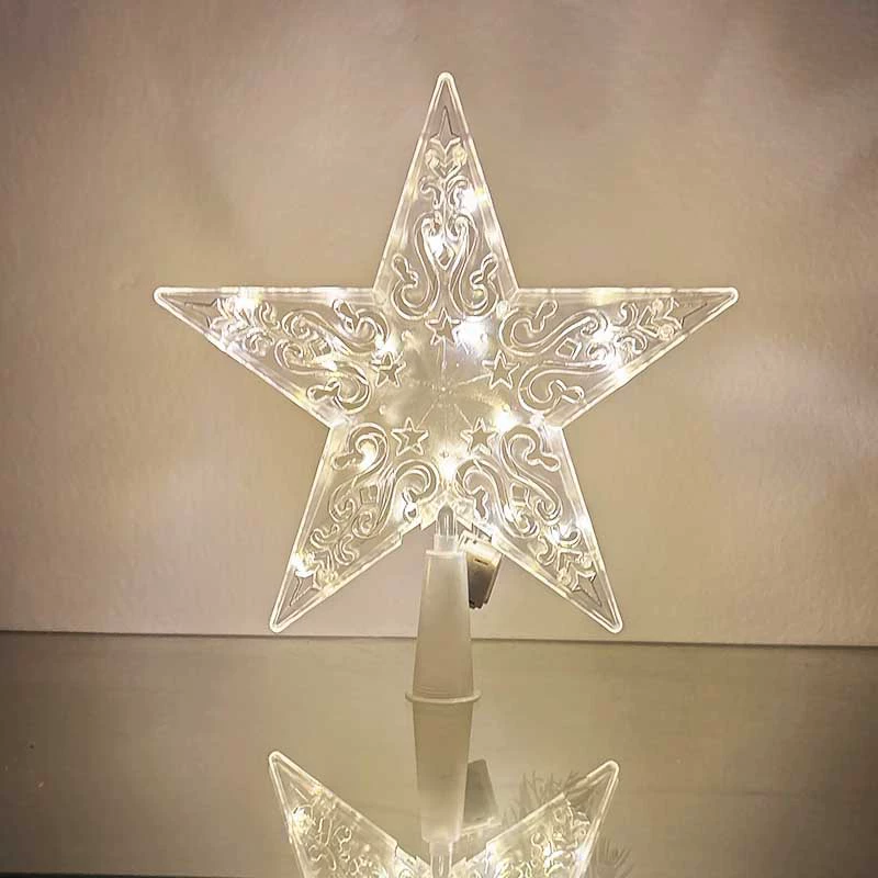 Верхушка елки 15 см x 21 см звезда на столбе Christmas освещенная тёплым цветом прозрачная пластиковая вершина елки пятиконечная звезда со светом